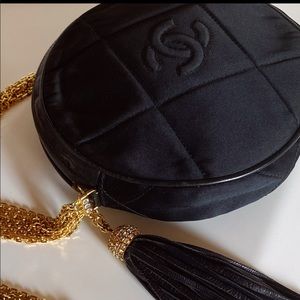 Vintage Chanel Black Satin Round Shoulder Bag